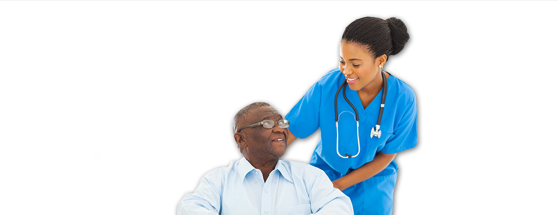 An elderly man with his nurse